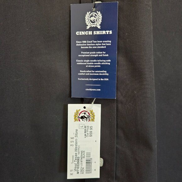 Cinch Western Shirt Men's Large Black Long Sleeve Button Up - Picture 5 of 8